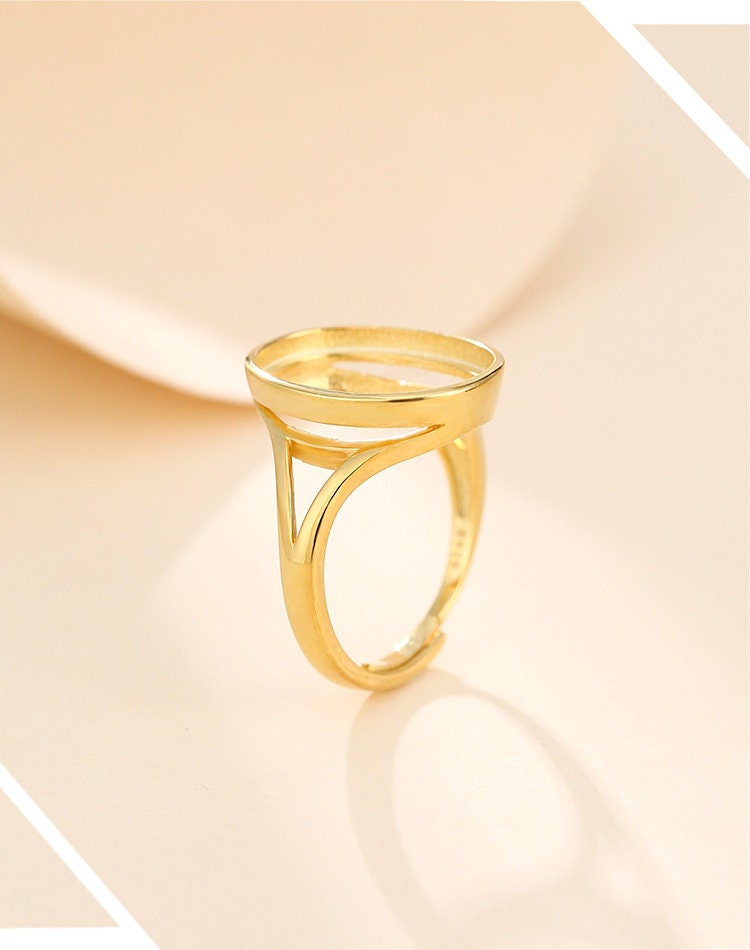 Ring Blank Setting 1pc Sterling Silver 925 Simple Smooth Oval Gold Adjustable Fine 3-22mm For One Stone Gemstone No Prongs Wholesale