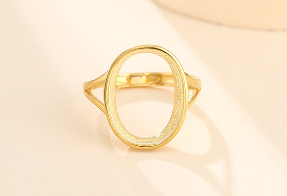 Ring Blank Setting 1pc Sterling Silver 925 Simple Smooth Oval Gold Adjustable Fine 3-22mm For One Stone Gemstone No Prongs Wholesale