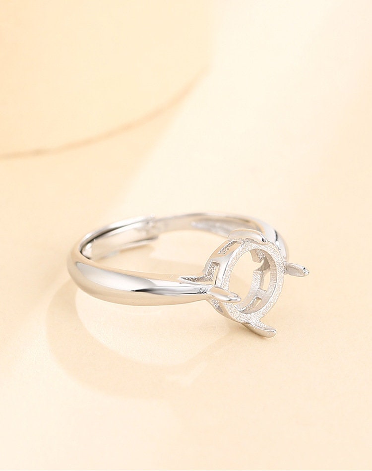 Ring Blank Setting 1pc Sterling Silver 925 Smooth Round Base White Gold Fine 3-15mm For One Stone Adjustable Four Prongs Wholesale