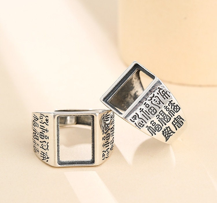 Ring Blank Setting 1pc Sterling Silver 925 Ethno Retro Rectangle Base Fine 10-20mm For One Stone Gemstone Adjustable No Prongs Wholesale