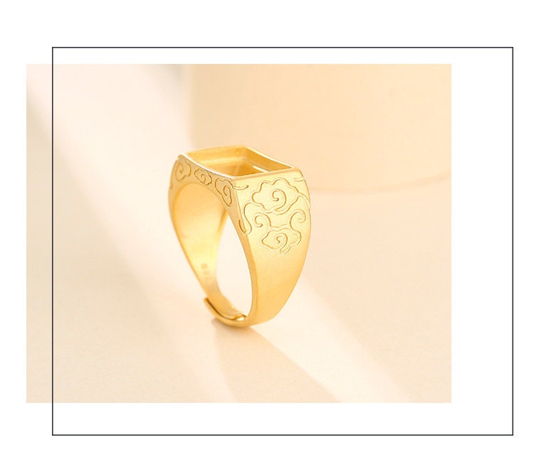 Ring Blank Setting 1pc Sterling Silver 925 Vintage Flower Pattern Rectangle Gold Fine 10-20mm For One Stone Adjustable No Prongs Wholesale