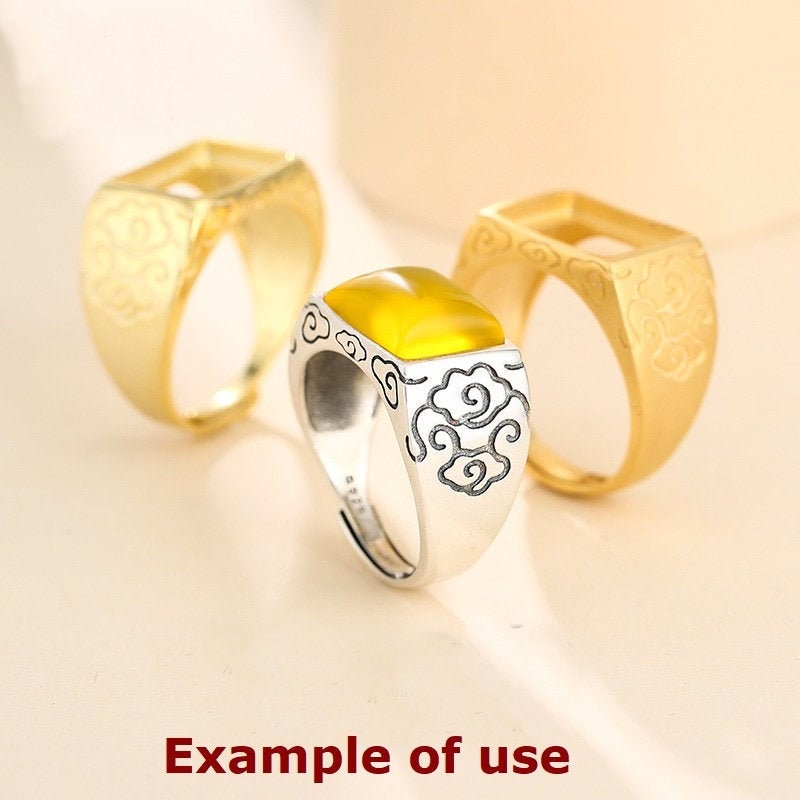 Ring Blank Setting 1pc Sterling Silver 925 Vintage Flower Pattern Rectangle Gold Fine 10-20mm For One Stone Adjustable No Prongs Wholesale