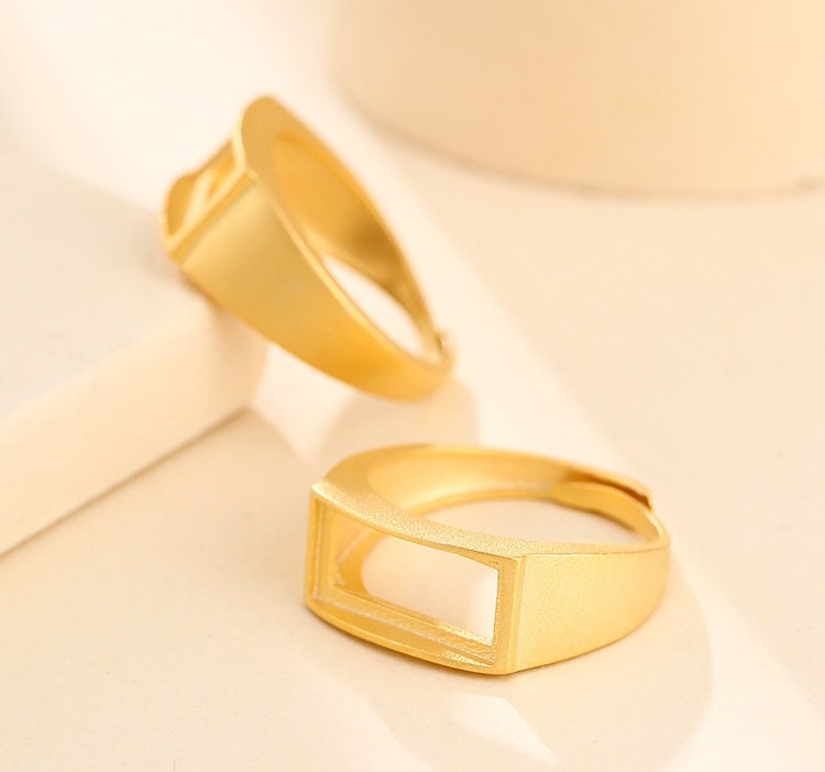 Ring Blank Setting 1pc Sterling Silver 925 Smooth Rectangle Base Gold Adjustable Fine 3-20mm For One Stone Gemstone No Prongs Wholesale