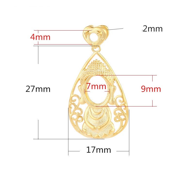 Buddhist Style Vintage Oval Round Pendant No Prongs Setting Sterling Silver Gold Fine 925 4mm 7x9mm For Two Stones DIY Jewelry Wholesale