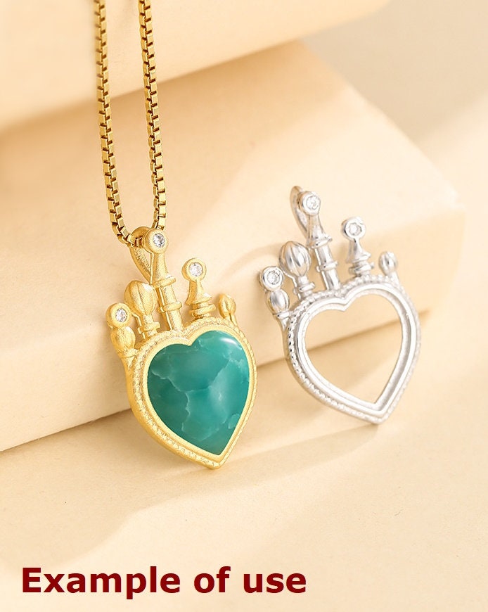 Crown Heart Love Base Pendant Setting Bezel Sterling Silver Gold Fine 925 10.5mm For One Stone Gemstone No Prongs DIY Jewelry Wholesale