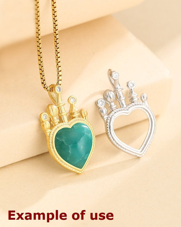 Crown Heart Love Base Pendant Setting Bezel Sterling Silver Gold Fine 925 10.5mm For One Stone Gemstone No Prongs DIY Jewelry Wholesale