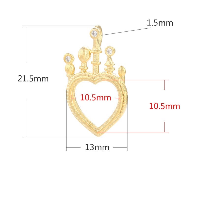 Crown Heart Love Base Pendant Setting Bezel Sterling Silver Gold Fine 925 10.5mm For One Stone Gemstone No Prongs DIY Jewelry Wholesale