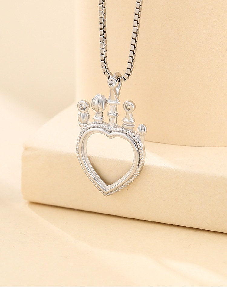 Crown Heart Love Base Pendant Setting Bezel Sterling Silver Gold Fine 925 10.5mm For One Stone Gemstone No Prongs DIY Jewelry Wholesale