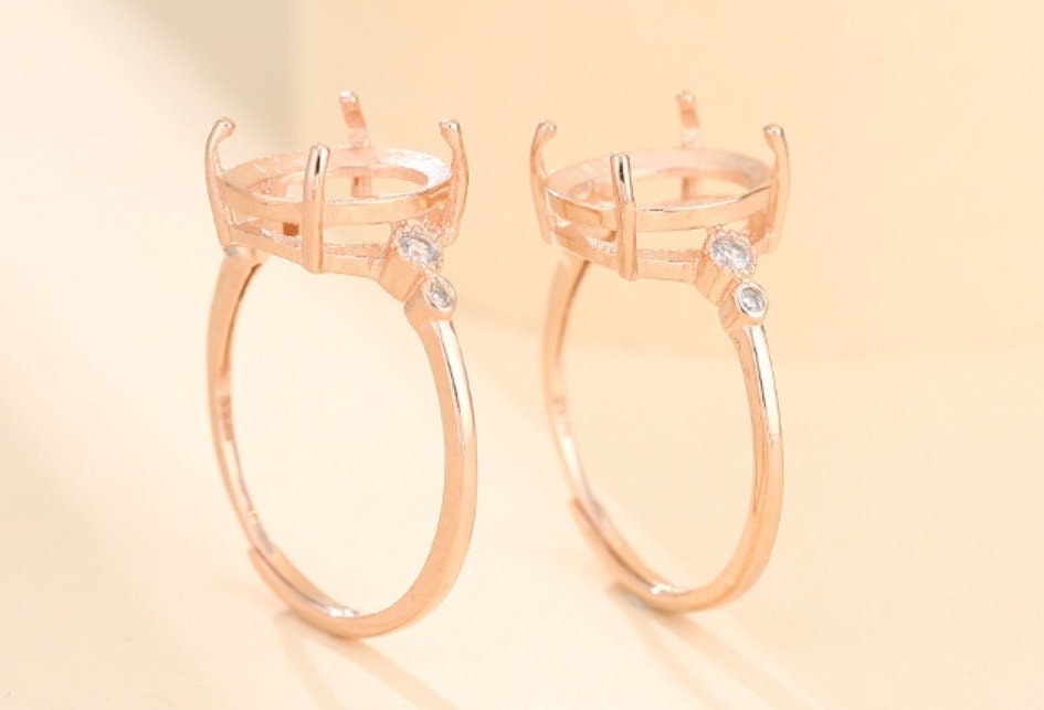 Ring Blank Setting 1pc Sterling Silver 925 Crystals Smooth Oval Rose Gold Adjustable Fine 3-14mm For One Stone Four Prongs Wholesale