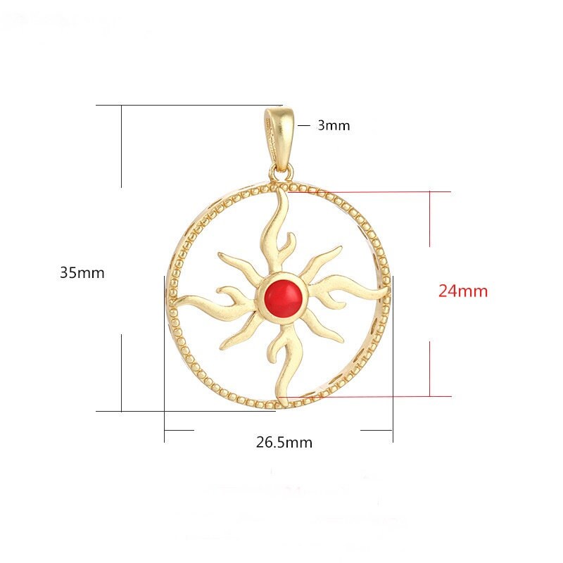 Round Base Sun Pattern Pendant Setting Bezel Sterling Silver Gold Fine 925 24x24mm For One Stone Gemstone No Prongs DIY Jewelry Wholesale