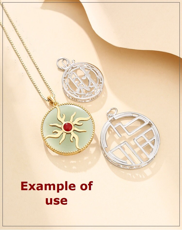 Round Base Sun Pattern Pendant Setting Bezel Sterling Silver Gold Fine 925 24x24mm For One Stone Gemstone No Prongs DIY Jewelry Wholesale