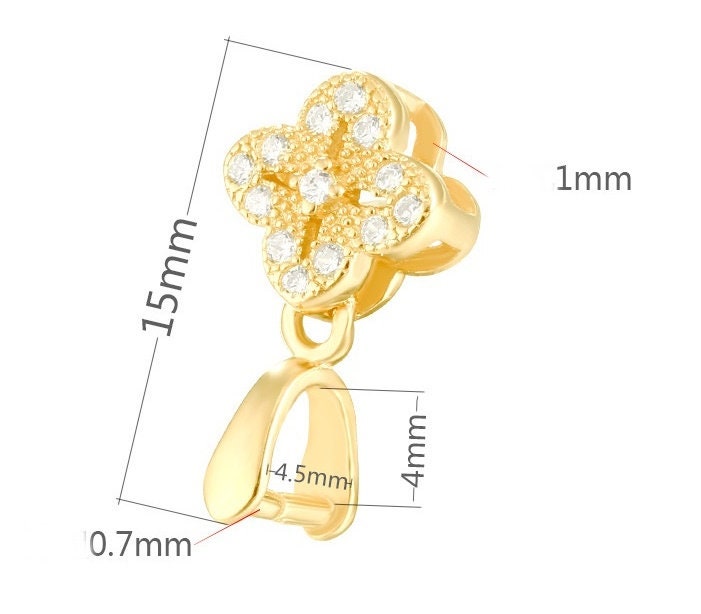 Crystals Clover Flower Buckle Clip Pendant Setting No Prongs Sterling Silver Rose Gold Fine 925 4x4.5 mm For One Bead DIY Jewelry Wholesale