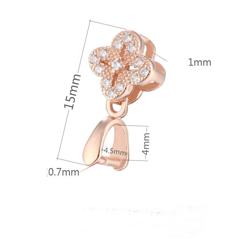 Crystals Clover Flower Buckle Clip Pendant Setting No Prongs Sterling Silver Rose Gold Fine 925 4x4.5 mm For One Bead DIY Jewelry Wholesale