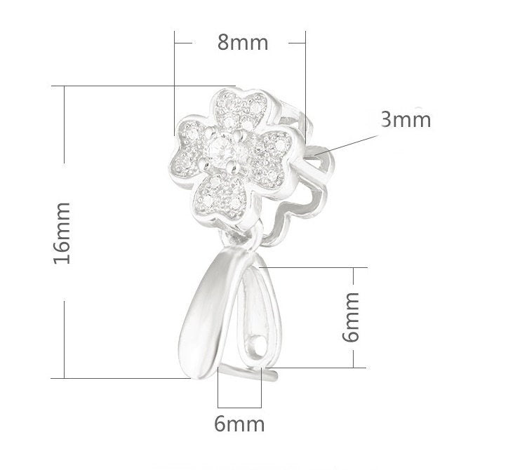 Crystals Flower Buckle Clip Pendant Setting Base Sterling Silver Gold Fine 925 6x6mm For One Stone Bead No Prongs DIY Jewelry Wholesale