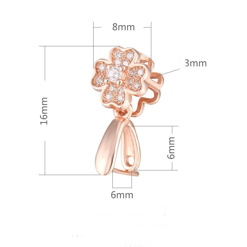 Crystals Flower Buckle Clip Pendant Setting Base Sterling Silver Gold Fine 925 6x6mm For One Stone Bead No Prongs DIY Jewelry Wholesale