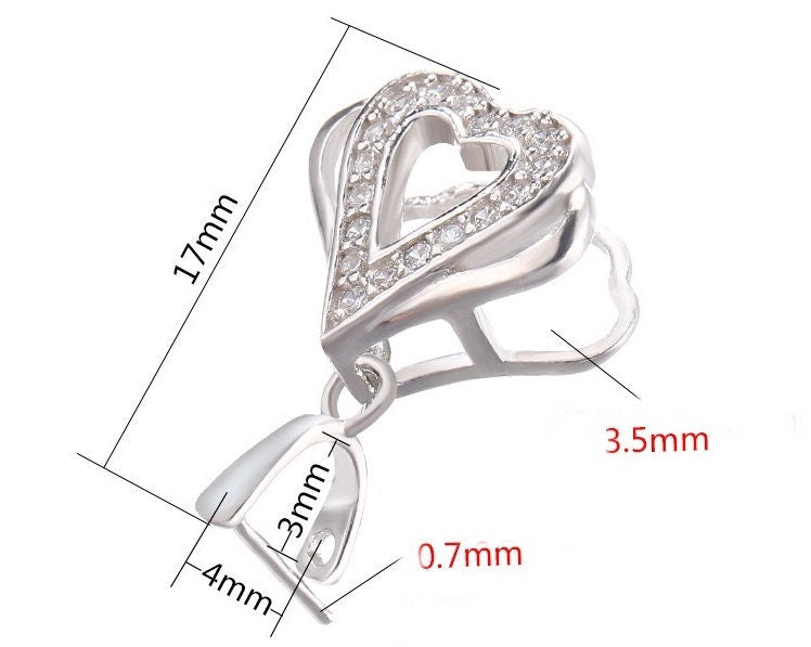 Crystals Heart Buckle Clip Pendant Setting Sterling Silver Rose Gold Fine 925 3x4mm For One Stone Bead No Prongs DIY Jewelry Wholesale