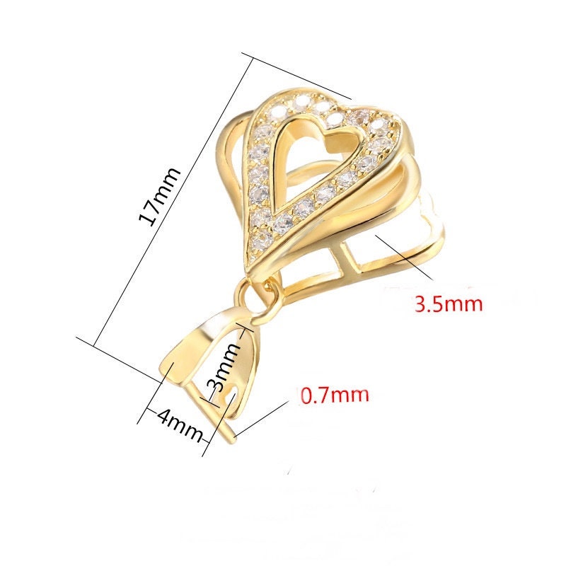 Crystals Heart Buckle Clip Pendant Setting Sterling Silver Rose Gold Fine 925 3x4mm For One Stone Bead No Prongs DIY Jewelry Wholesale