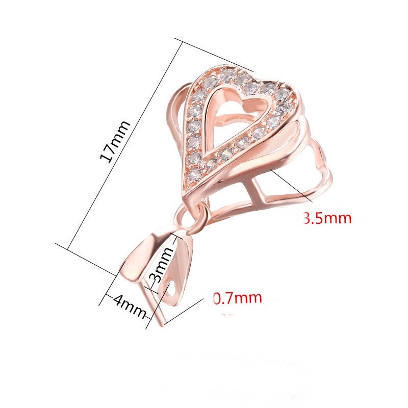 Crystals Heart Buckle Clip Pendant Setting Sterling Silver Rose Gold Fine 925 3x4mm For One Stone Bead No Prongs DIY Jewelry Wholesale