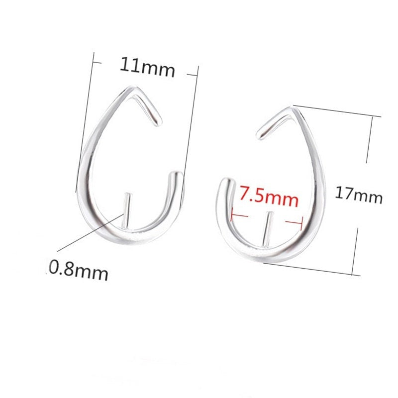 Teardrop Shape Pin Base Stud Earrings Setting Sterling Silver White Gold Fine 925 7.5mm For One Bead Pearl No Prongs DIY Jewelry Wholesale