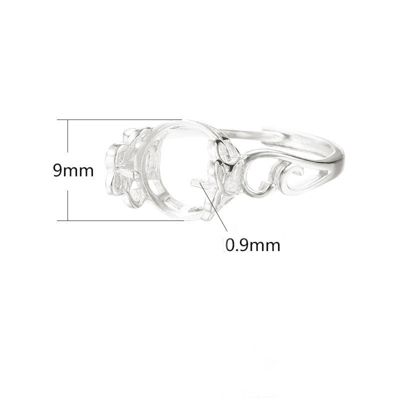 Ring Blank Setting 1pc Sterling Silver 925 Vintage Round Base Bezel Gold Fine 7-10mm For One Pearl Bead Adjustable No Prongs Wholesale