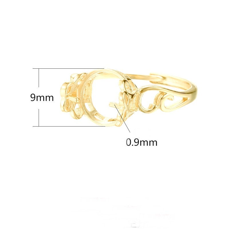 Ring Blank Setting 1pc Sterling Silver 925 Vintage Round Base Bezel Gold Fine 7-10mm For One Pearl Bead Adjustable No Prongs Wholesale