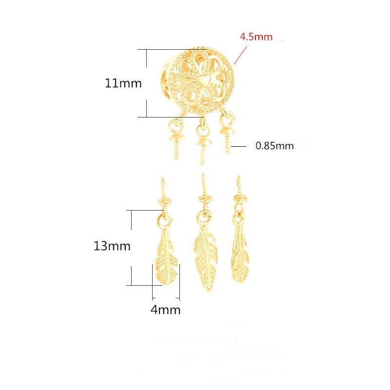 Dream Catcher Pin Pendant Setting Tray Bulk Sterling Silver Gold Fine 925 6x6mm For Three Pearls Beads No Prongs DIY Jewelry Wholesale