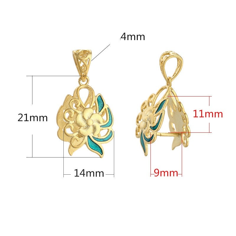 Retro Flower Buckle Clip Pinch Bail Pendant Setting 925 Sterling Silver Antique Gold 9x11mm One Stone Bead Front Drilled Jewelry Wholesale