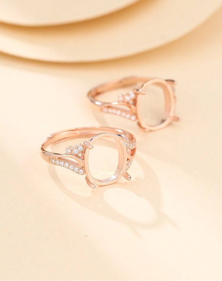 Ring Blank Setting 1pc Sterling Silver 925 Crystals Oval Rose Gold Fine 3-16mm For One Stone Gemstone Adjustable Four Prongs Wholesale