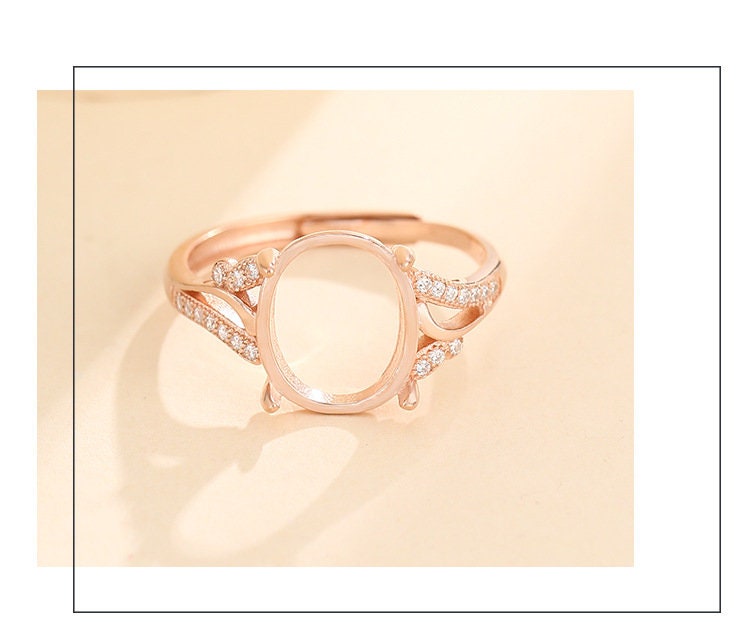 Ring Blank Setting 1pc Sterling Silver 925 Crystals Oval Rose Gold Fine 3-16mm For One Stone Gemstone Adjustable Four Prongs Wholesale