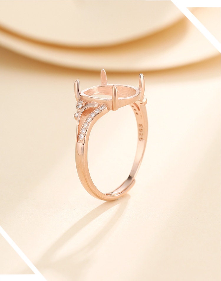 Ring Blank Setting 1pc Sterling Silver 925 Crystals Oval Rose Gold Fine 3-16mm For One Stone Gemstone Adjustable Four Prongs Wholesale