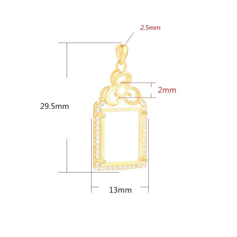 Vintage Rectangle Round Base Pendant Setting Fine Sterling Silver Gold 925 2x2mm 10x14mm For Two Stones With Prongs DIY Jewelry Wholesale