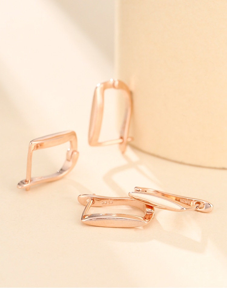 Clips Latch Hinged Hoop Earrings Setting Bezel Sterling Silver Rose Gold Fine 925 8x12 mm For One Donut Bead No Prongs DIY Jewelry Wholesale