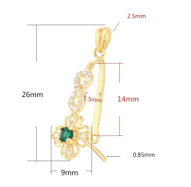 Crystals Flower Leaf Buckle Clip Pendant Setting Sterling Silver Rose Gold Fine 925 7.5x14mm For One Bead No Prongs DIY Jewelry Wholesale