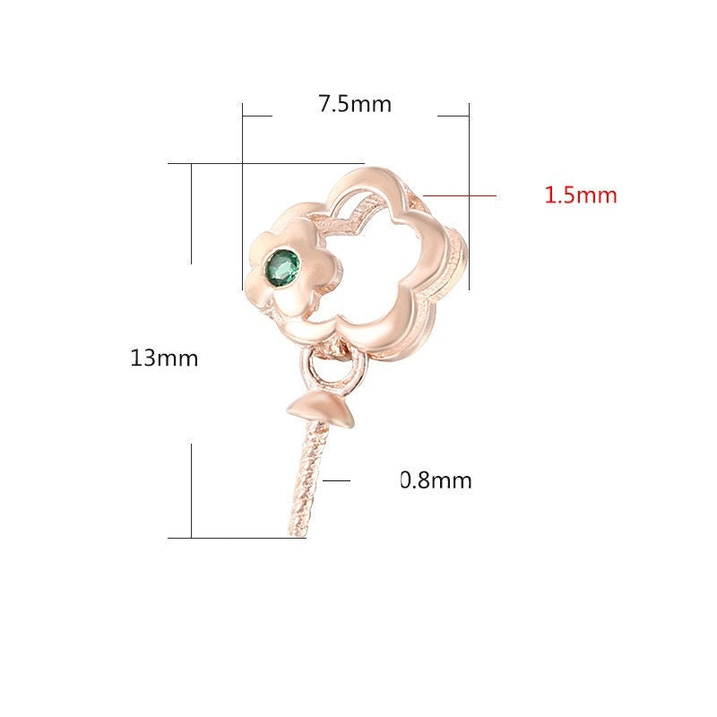 Diamond Flower Pin Base Pendant Setting Sterling Silver Rose Gold Fine 925 6-12 mm For One Pearl Bead No Prongs DIY Jewelry Wholesale