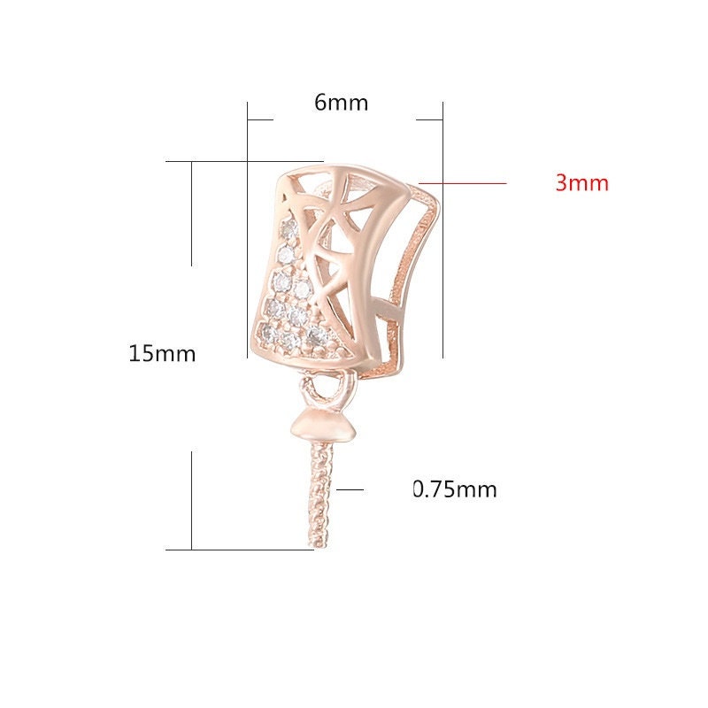 Crystals Rectangle Pin Base Pendant Setting Sterling Silver Rose Gold Fine 925 6-12 mm For One Pearl Bead No Prongs DIY Jewelry Wholesale