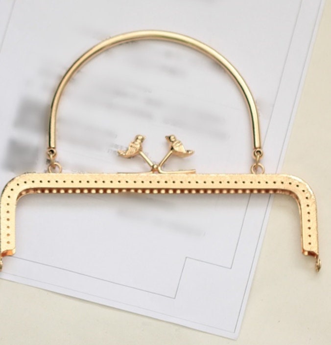 Gold Purse Frame Metal Vintage Pattern Birds Snap Clasp For Bag Sewing Clutch Handbag Making Findings Hardware Supply Accessories 20.5cm