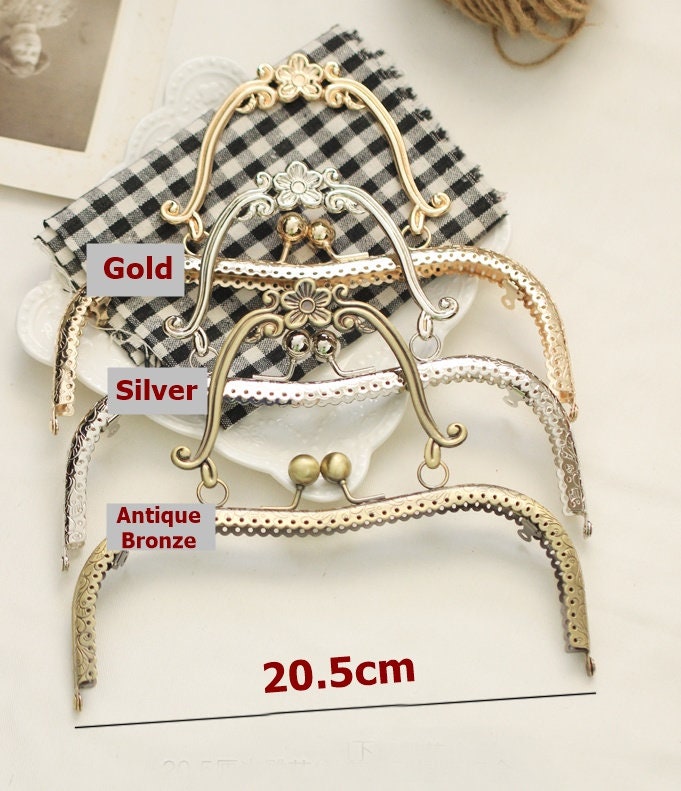 Bronze Gold Silver Purse Frame Metal Vintage Snap Clasp For Bag Sewing Clutch Handbag Making Findings Hardware Supply Accessories 20.5cm