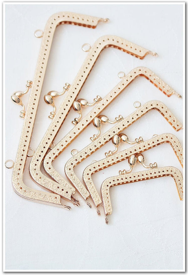 Rose Gold Purse Frame Metal Vintage Pattern Snap Clasp For Bag Sewing Clutch Handbag Making Findings Hardware Supply Accessories 8-20cm