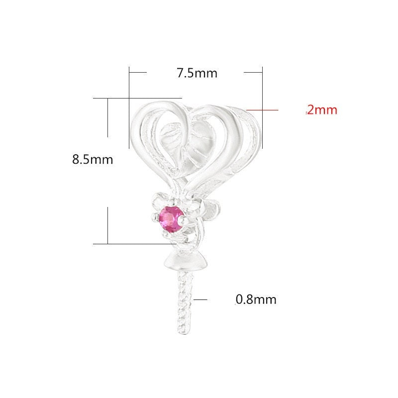 Diamond Heart Pin Base Pendant Setting Sterling Silver Rose Gold Fine 925 7.5x8.5mm For One Pearl Bead No Prongs DIY Jewelry Wholesale