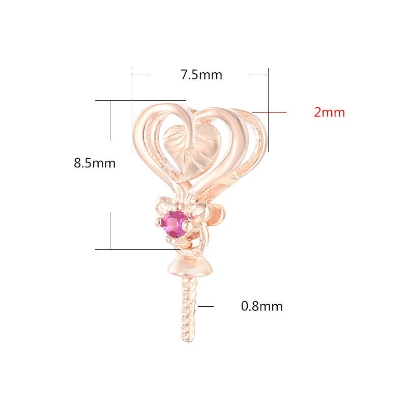 Diamond Heart Pin Base Pendant Setting Sterling Silver Rose Gold Fine 925 7.5x8.5mm For One Pearl Bead No Prongs DIY Jewelry Wholesale