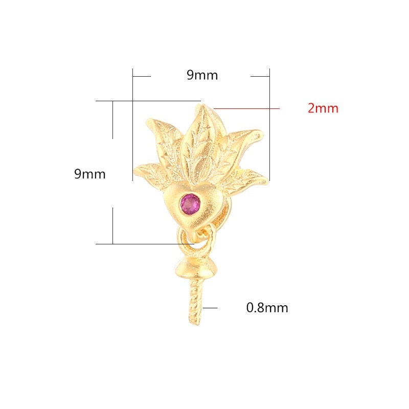 Diamond Leaf Pin Base Pendant Setting Sterling Silver Rose Gold Fine 925 9x9mm For One Pearl Bead No Prongs DIY Jewelry Wholesale