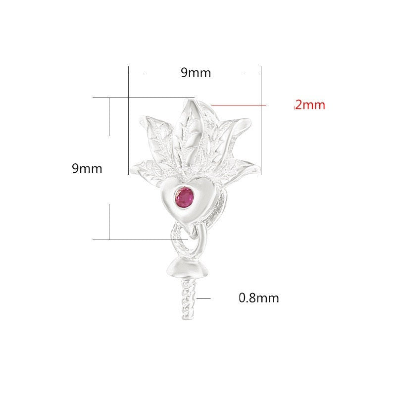 Diamond Leaf Pin Base Pendant Setting Sterling Silver Rose Gold Fine 925 9x9mm For One Pearl Bead No Prongs DIY Jewelry Wholesale