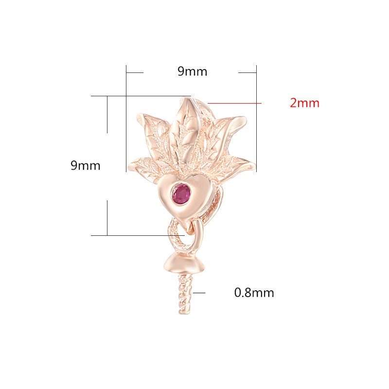 Diamond Leaf Pin Base Pendant Setting Sterling Silver Rose Gold Fine 925 9x9mm For One Pearl Bead No Prongs DIY Jewelry Wholesale