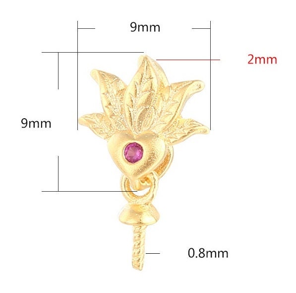 Diamond Leaf Pin Base Pendant Setting Sterling Silver Rose Gold Fine 925 9x9mm For One Pearl Bead No Prongs DIY Jewelry Wholesale