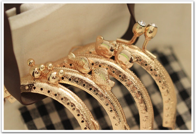 Gold Purse Frame Metal Vintage Pattern Snap Bow Clasp For Bag Sewing Clutch Handbag Making Findings Hardware Supply Accessories 8.5cm