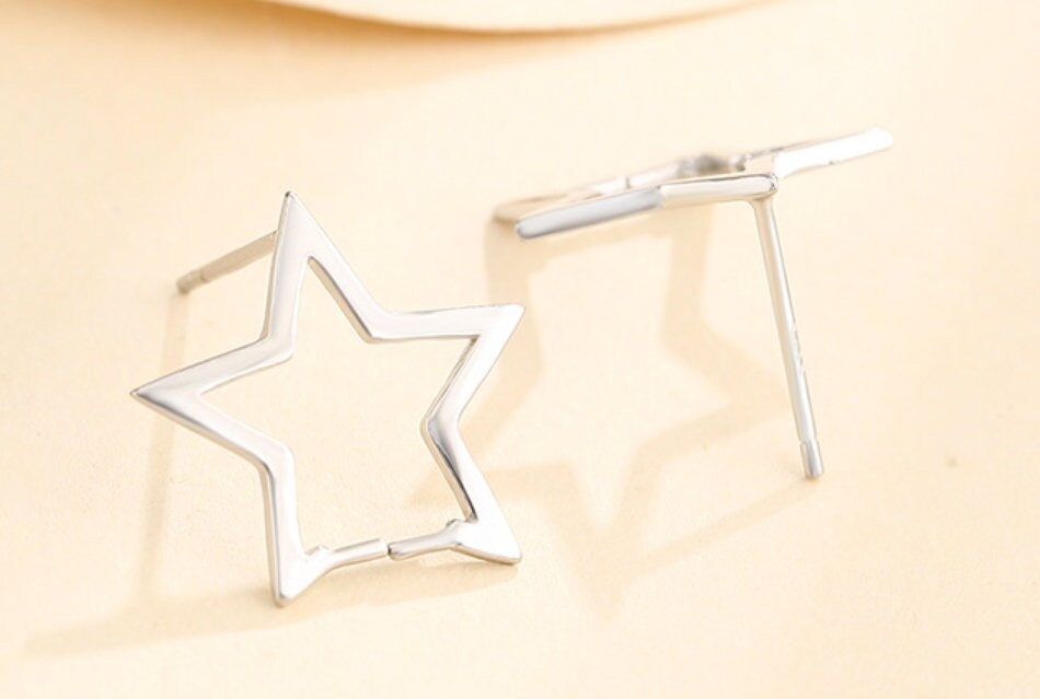 Star Clip Buckle Earrings Stud Setting Sterling Silver White Gold Bezel Fine 925 8-10mm For One Pearl Bead No Prongs DIY Jewelry Wholesale