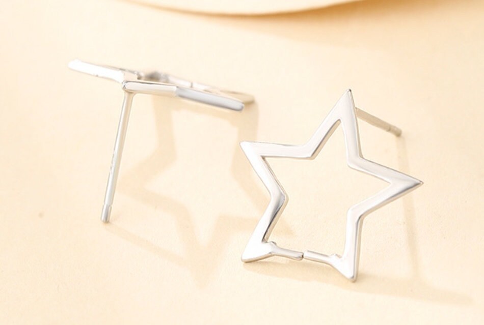 Star Clip Buckle Earrings Stud Setting Sterling Silver White Gold Bezel Fine 925 8-10mm For One Pearl Bead No Prongs DIY Jewelry Wholesale