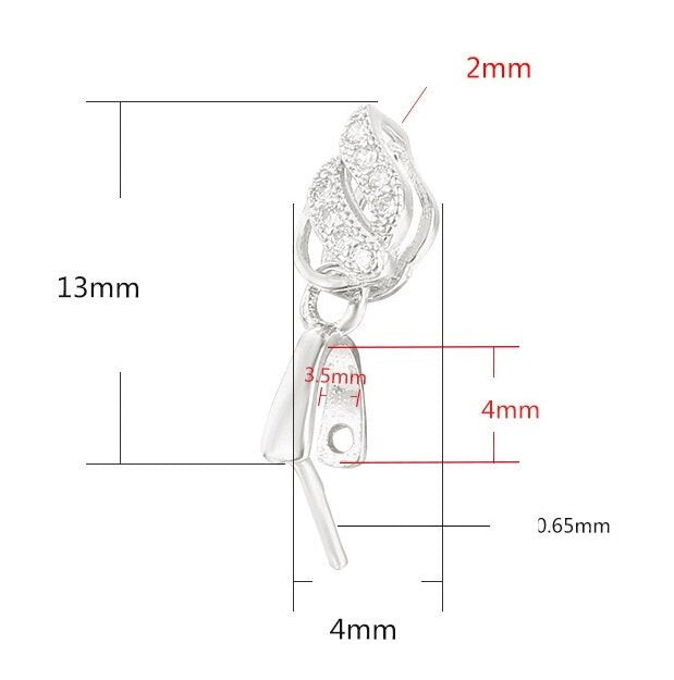 Crystals Leaf Buckle Clip Pendant Blank Setting Sterling Silver Rose Gold Fine 925 3.5x4mm For One Bead No Prongs DIY Jewelry Wholesale