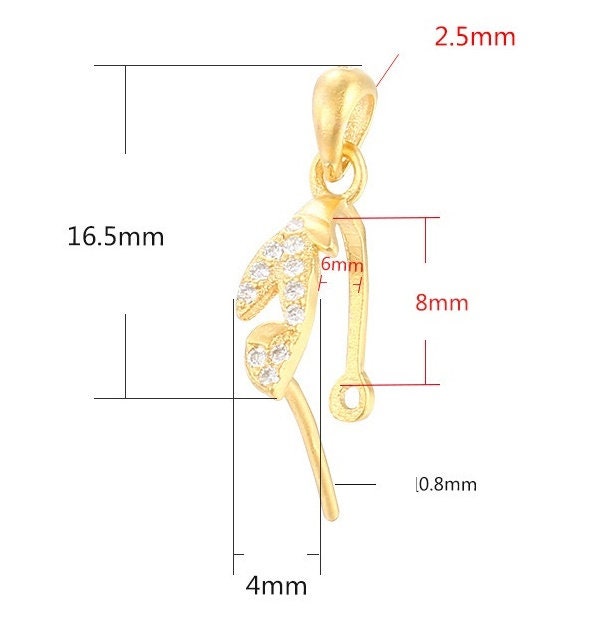 Crystals Leaf Buckle Clip Pendant Setting Sterling Silver Rose Gold Fine 925 6x8mm For One Stone Bead No Prongs DIY Jewelry Wholesale