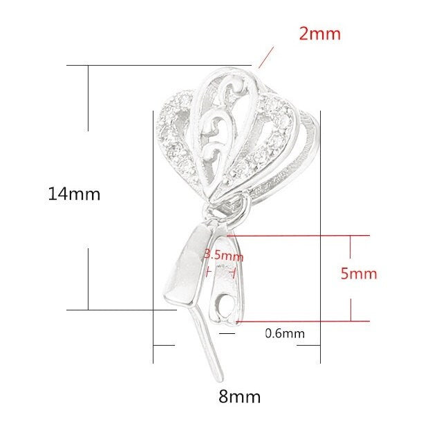 Crystals Leaf Buckle Clip Pendant Setting Bulk Sterling Silver Rose Gold Fine 925 3.5x5mm For One Stone Bead No Prongs DIY Jewelry Wholesale